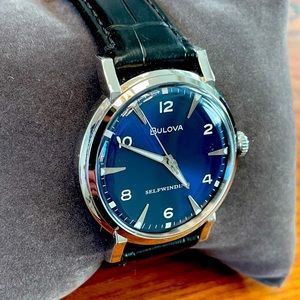 Bulova American Clipper Automatic Skeleton Men’s Leather Blue Dial Watch